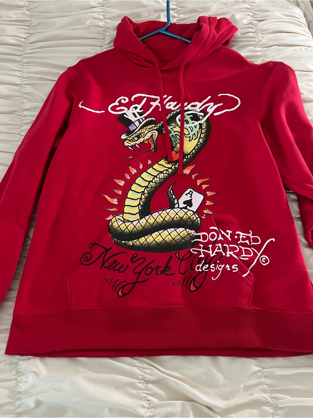 Ed Hardy Red Hoodie with Yellow Snake Graphic